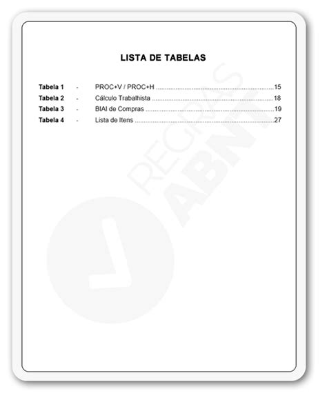 Lista De Tabelas Como Fazer A Lista De Tabelas No Word