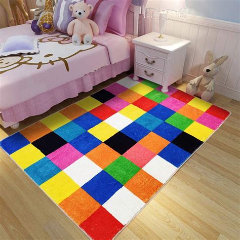 Ustide Fluffy Kids Rug Multi Colored Check Kids Carpet 3