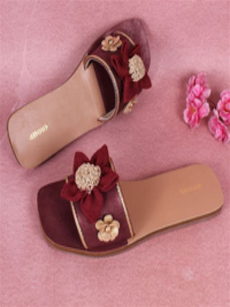 Buy Anouk Maroon And Gold Toned Embellished Open Toe Flats Flats For