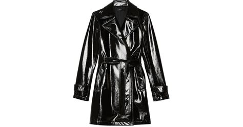 Theory Oaklane Short Faux Patent Leather Trench Coat In Black Lyst