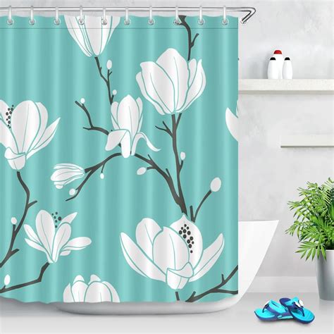 Abstract White Magnolia Flowers Shower Curtain Floral Bathroom