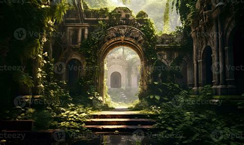 Ancient Building Rune In The Forest Ai Generative 30600595 Stock Photo