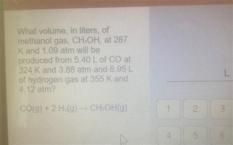 Solved What Volume In Liters Of Methanol Gas Ch Oh At Chegg