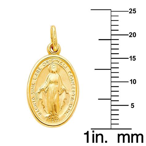 Wear your faith with this gold mary pendant necklace. 14k Yellow Gold Miraculous Medal Virgin Mary Pendant with 0.90mm Curb Chain -- Learn more by ...