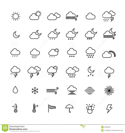 Collection Of Weather Line Icons On White Background Vector Ill Stock