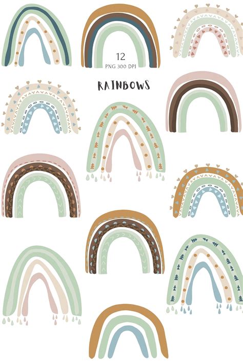 Bohemian Rainbows clipart set. Boho Baby Neutral Rainbow PNG | Etsy in