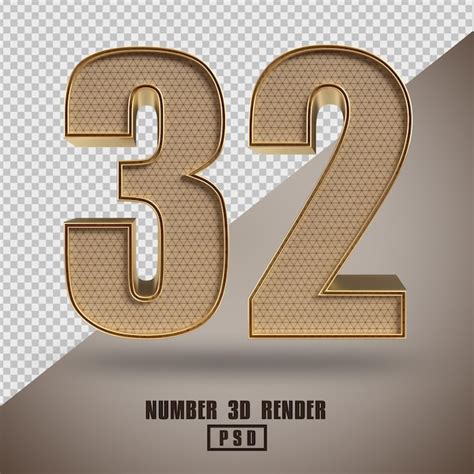 Premium Psd 3d Render Number 32 Wood And Gold Style