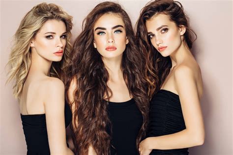 Three Beautiful Girls With Perfect Hairstyle And Make Up Mell Square
