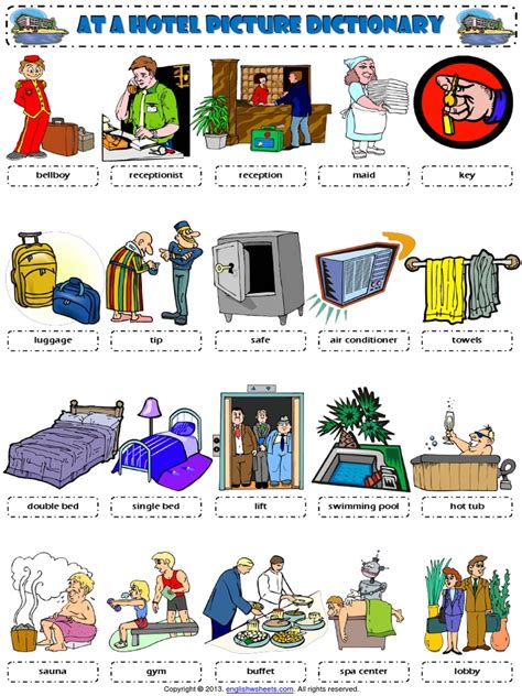 At A Hotel Vocabulary Pictionary Poster Worksheet