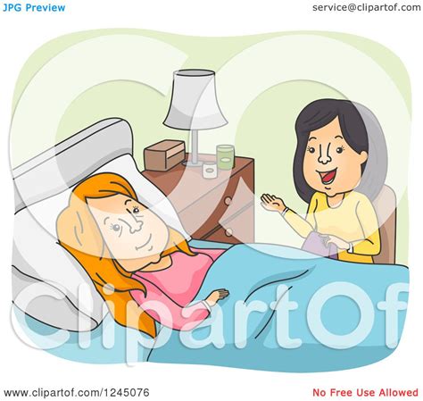 Clipart Of A Woman Visiting With Her Sick Friend Royalty Free Vector
