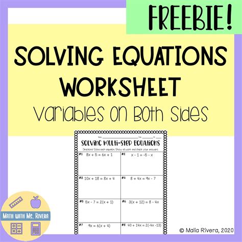 To solve a formula for a specific variable means to get that variable by. Solving Multistep Equations with Variables on Both Sides ...