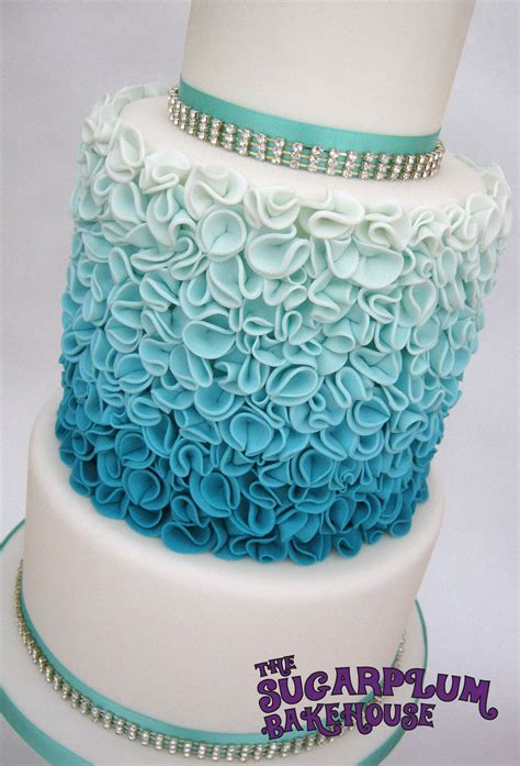 Turquoise Ombre Ruffle Wedding Style Cake