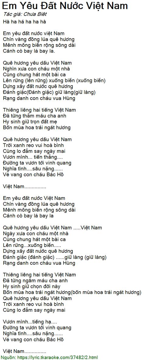 Loi Bai Hat Em Yeu Dat Nuoc Viet Nam Chua Biet Co Nhac Nghe