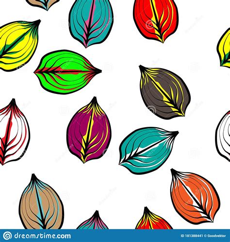 Colorful Leaf Shells Seamless Repeat With White Background Stock Vector