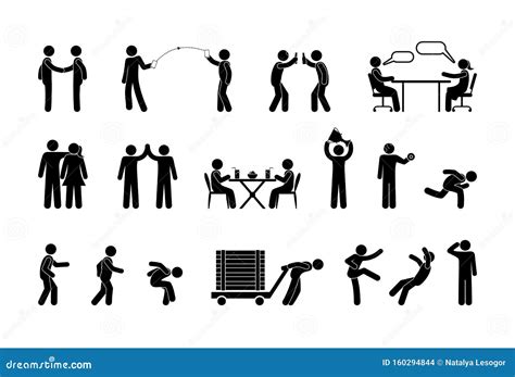 Man Icons People Interaction And Communication Stick Figure Pictogram Stock Vector