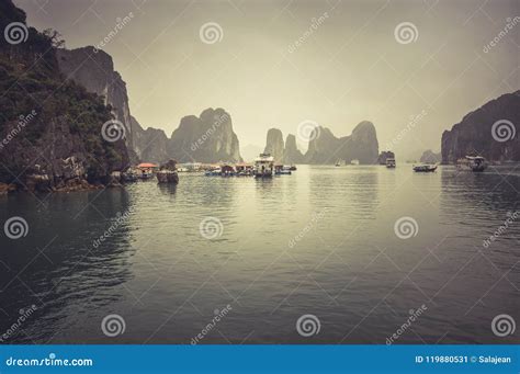 Misty Halong Bay Vietnam Stock Image Image Of Landscape 119880531