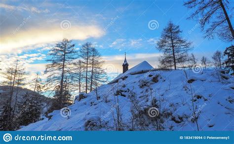 Church In A Snowy Country Stock Photo Image Of Clouds 183419094