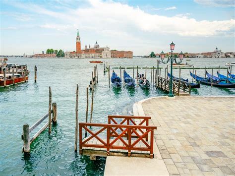 Romantic Gondolas Moored In Venice Stock Photo Image Of Italian