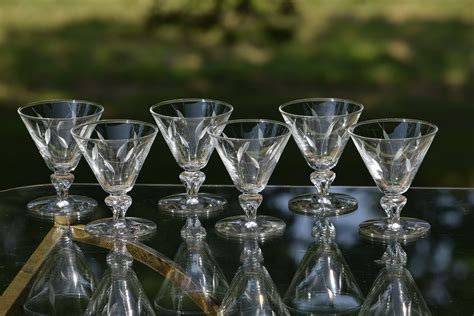 vintage etched cocktail glasses set of 6 after dinner drink 4 oz liquor ~ port wine glasses