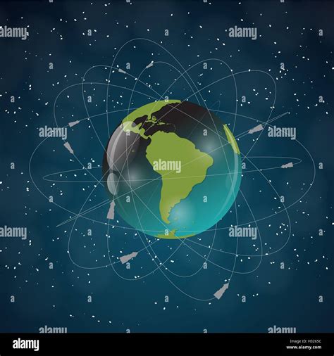 Earth With Satellites View From Space Vector Illustration Stock
