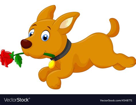 Cute Cartoon Dog Running With Rose Royalty Free Vector Image