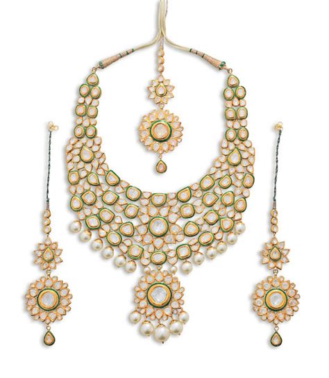 Bonhams A Diamond Set Enamelled Gold Necklace Earrings And Head Ornament Tikka North India