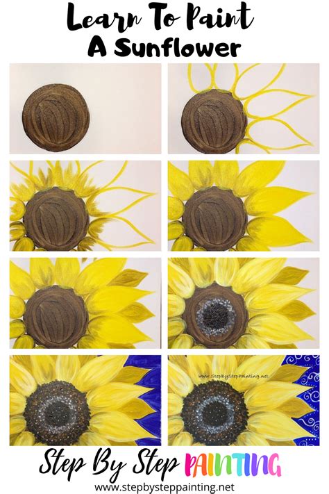 Sunflower Painting Step By Step Tutorial Free Online Lesson Easy Flower Painting Painting