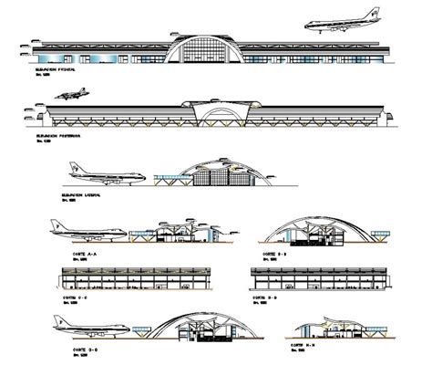 Elevation And Section Detail Of Airport Structure CAD Block Layout Dwg