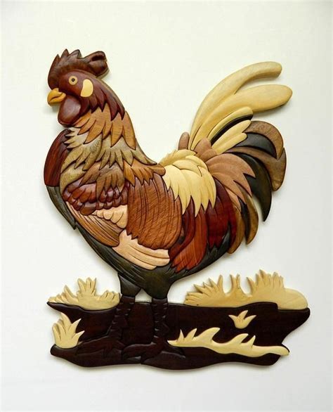 Rooster Intarsia Wood Wall Art Hanging Farm Bird Chicken Country Decor