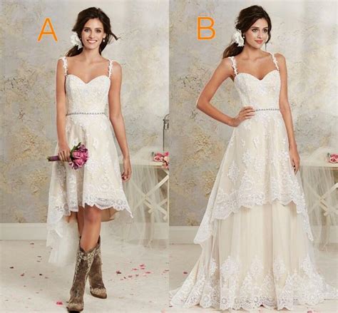 2016 Two Styles Lace Country Wedding Dresses Garden Hi Lo