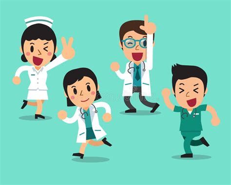 Vector Cartoon Illustration Set Of Character Doctors And Nurses Stock