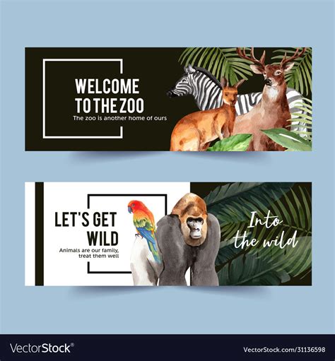 Zoo Banner Design With Gorilla Zebra Deer Vector Image