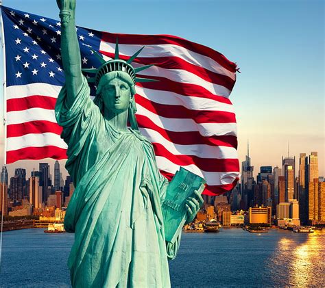 Bandera Ciudad De Nueva York Estados Unidos Estatua De La Libertad