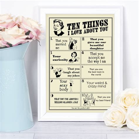 Things I Love About You Personalised Print For Her By Tea One Sugar