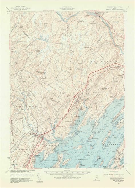 Freeport Maine Topographic Map 1957 Nautical Chart Print Etsy