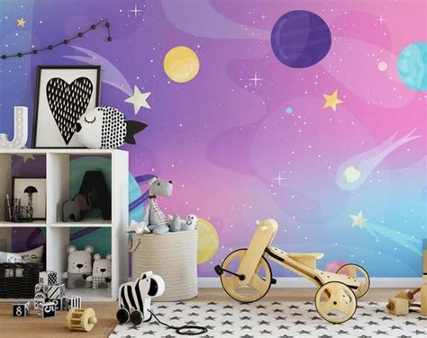 3d Kids Dreamy Purple Tones Space Wallpaper Nursery Etsy Australia