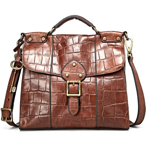 Fossil Vintage Revival Womens Leather Croc Print Handbag Handbags