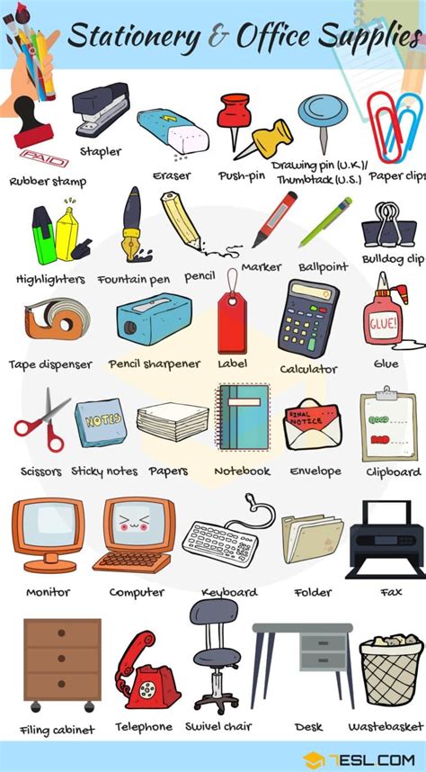 Office Supplies List Of Stationery Items With Pictures 7esl