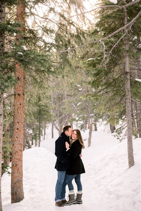 Winter Rocky Mountain National Park Engagement Estes Park Real Wedding