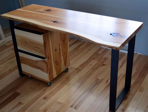 Custom Rustic Hickory And Steel Desk With A Natural Edge By Fabitecture