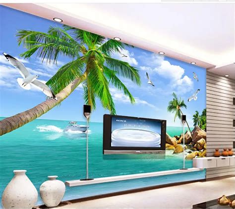 3d Wall Murals Home Decoration 3d Stereoscopic Wallpaper Beach Scenery