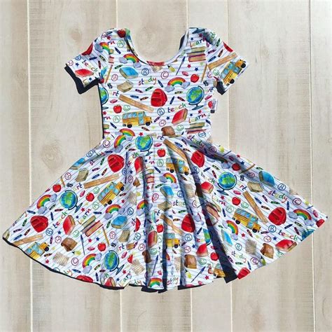 Back To School Supply Girl Dress Kindergarten Dress Toddler Etsy