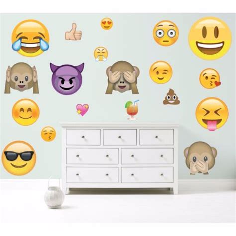 Emoji Wall Stickers Pack Art Emoticon Funny Faces Smiley Bedroom Decals
