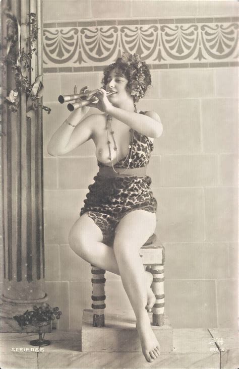 Vintage French Risque Nude S Ja Postcard Breast Out Pipes Barefoot