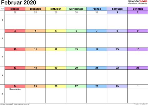 Kalender 2021 kostenlos downloaden und ausdrucken. Kalender Februar 2020 als Word-Vorlagen