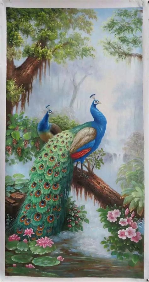 100 Handpainted Painting Animal Peacock Forest Waterfall Landscape Oil