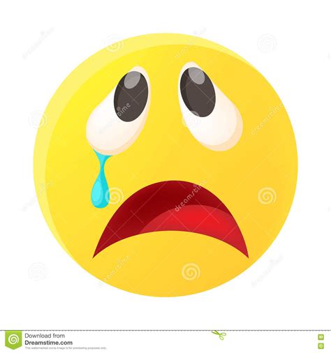 Crying Face Emoticon With Tear Icon Cartoon Style Stock