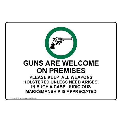 Portrait Guns Are Welcome On Premises Sign With Symbol Nhep 16347