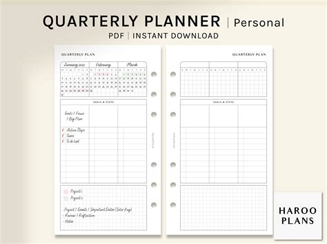 Quarterly Planner Personal Printable Inserts 3 Months Goal Etsy