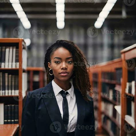 beautiful african american black woman with library in background generative ai 26300390 stock